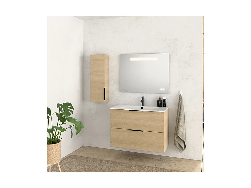 Meuble vasque 60 cm BURGBAD Olena chêne clair + colonne de salle de bain