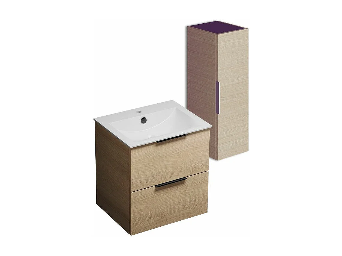Meuble vasque 60 cm BURGBAD Olena chêne clair + colonne de salle de bain