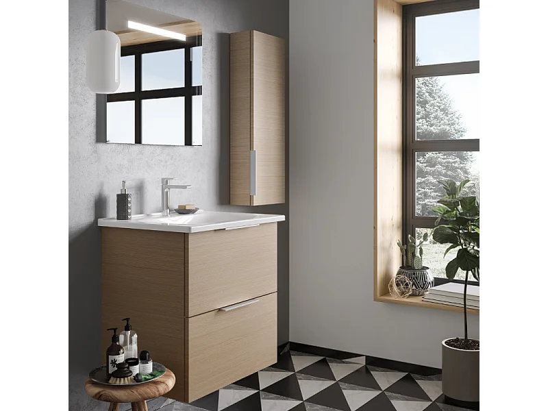 Meuble vasque 60 cm BURGBAD Olena chêne clair + colonne