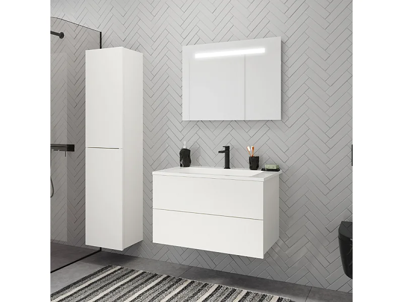 Pack meuble vasque 80 cm BURGBAD Cosmo blanc mat + colonne