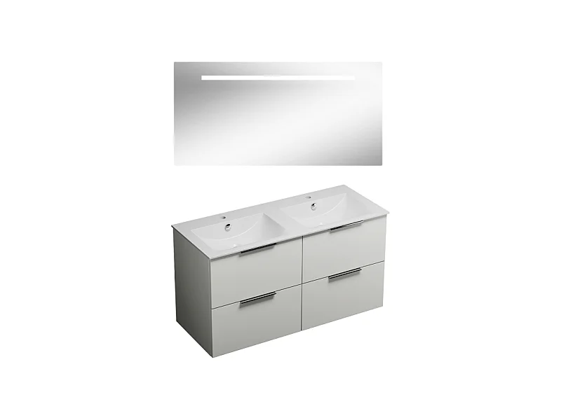 Meuble double vasque 120 cm BURGBAD Olena blanc brillant + miroir