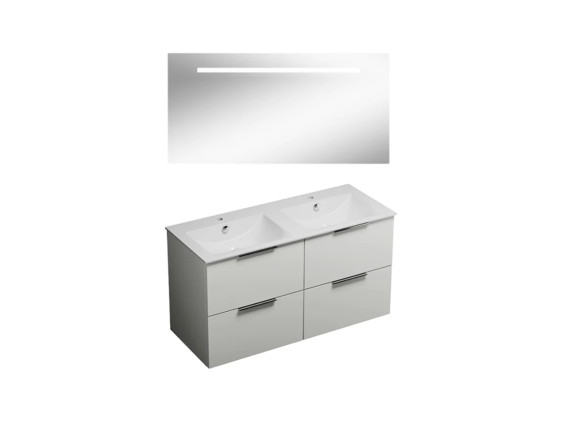 Meuble double vasque 120 cm BURGBAD Olena blanc brillant + miroir