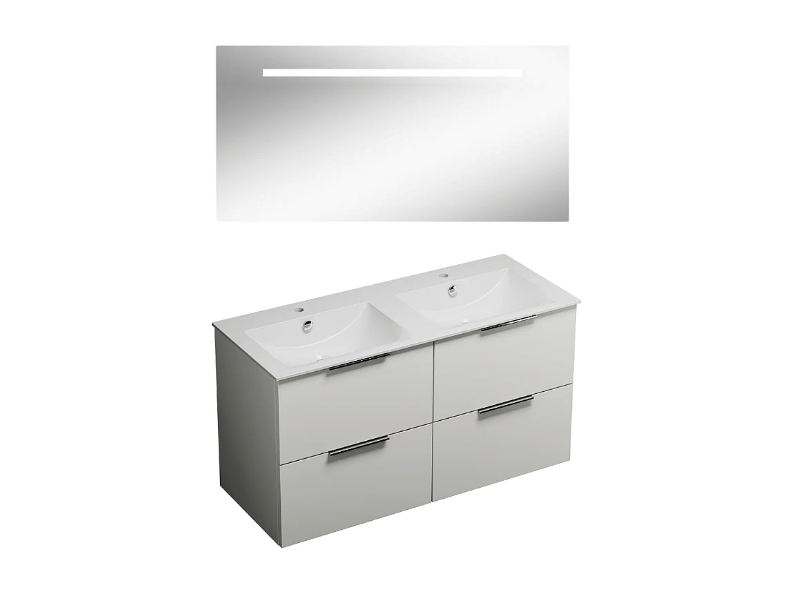 Meuble double vasque 120 cm BURGBAD Olena blanc brillant + miroir