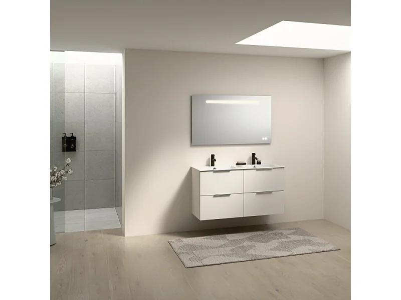 Meuble double vasque 120 cm BURGBAD Olena blanc brillant + miroir