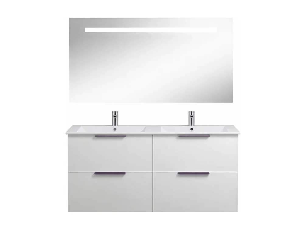 Meuble double vasque 120 cm BURGBAD Olena blanc brillant + miroir