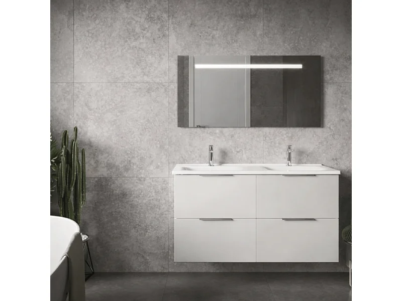 Meuble double vasque 120 cm BURGBAD Olena blanc brillant + miroir