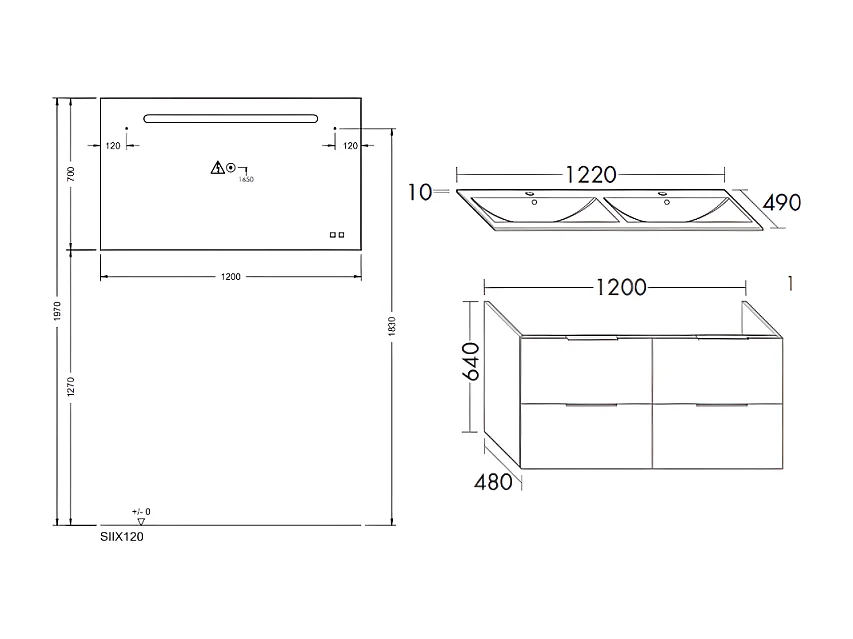 Meuble double vasque 120 cm BURGBAD Olena blanc brillant + miroir