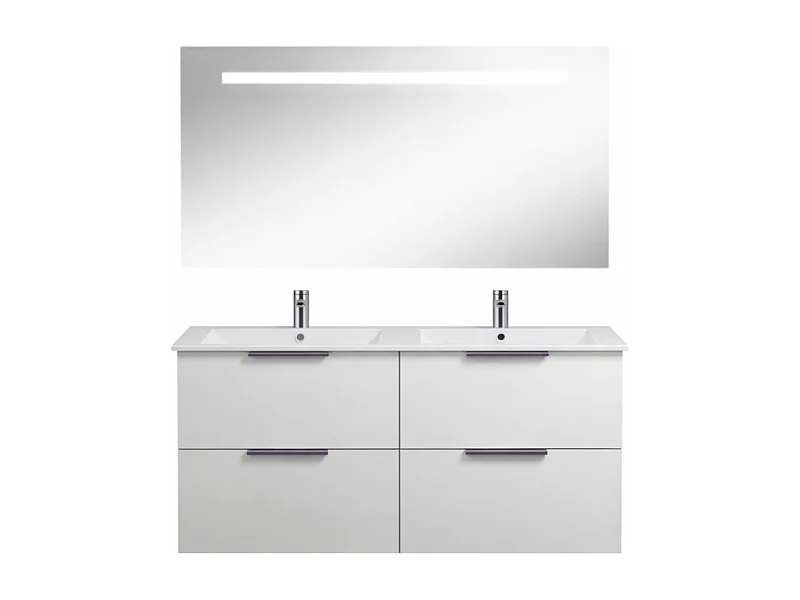 Meuble double vasque 120 cm BURGBAD Olena blanc brillant + miroir