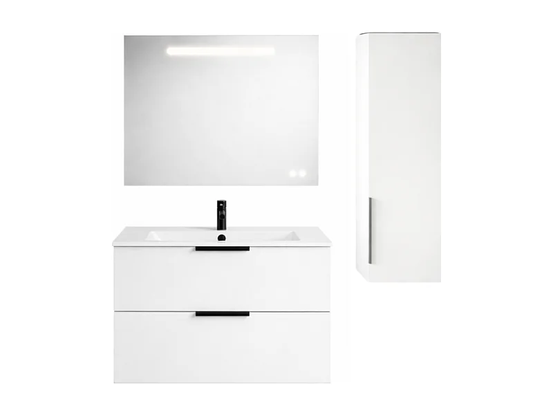 Meuble vasque 60 cm BURGBAD Olena blanc brillant + miroir + colonne