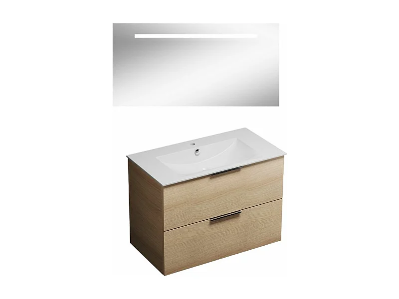 Meuble vasque 90 cm BURGBAD Olena chêne clair + miroir