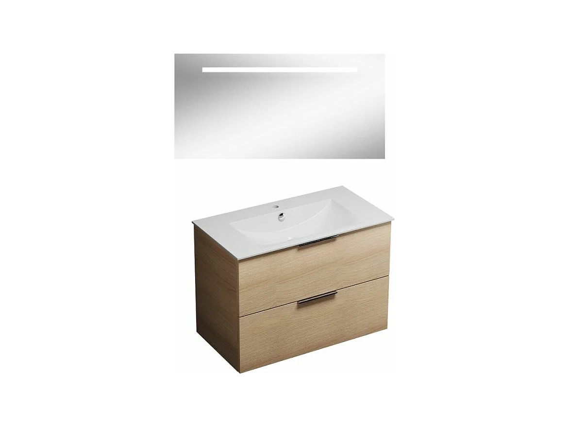 Meuble vasque 90 cm BURGBAD Olena chêne clair + miroir