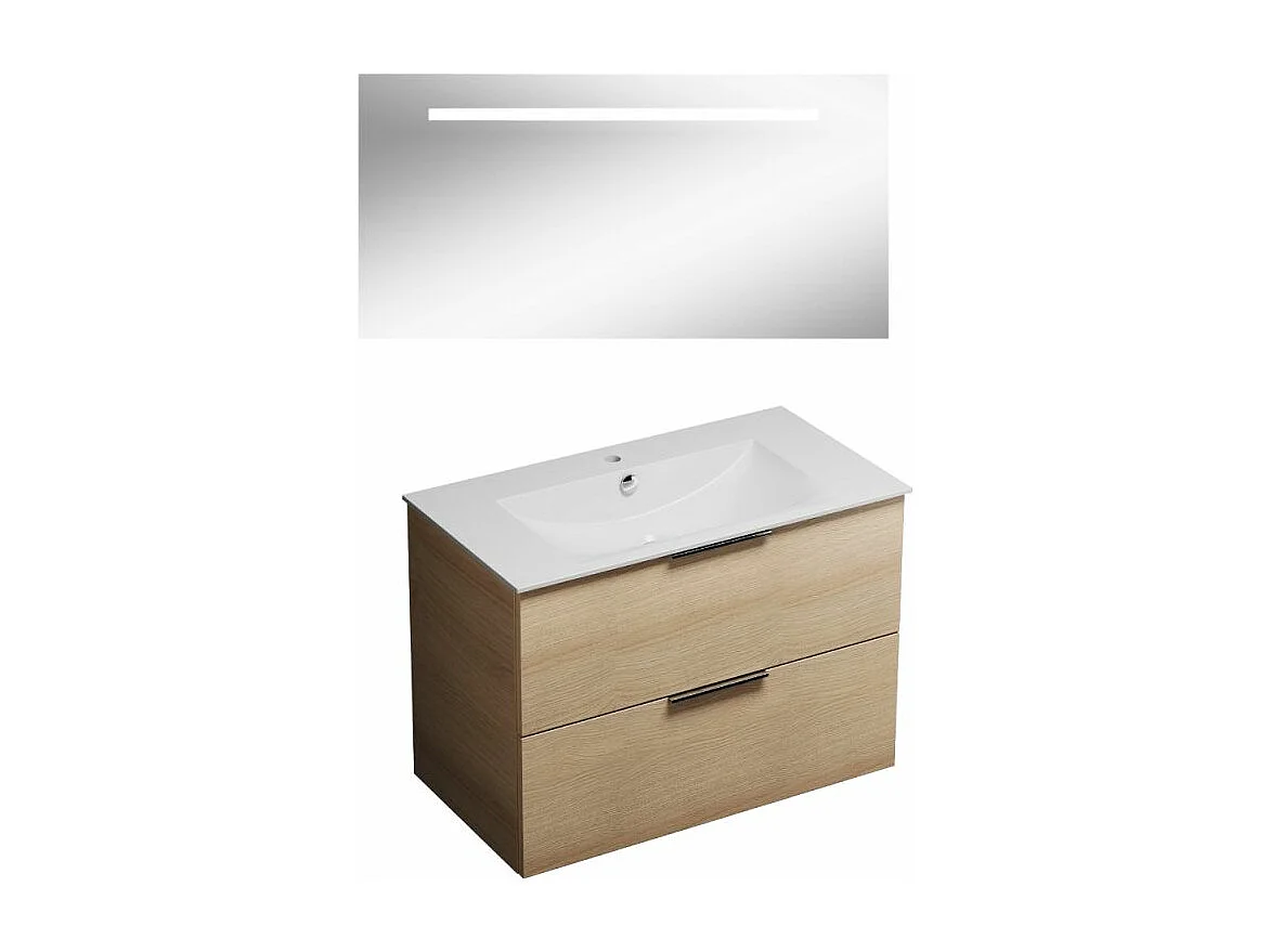 Meuble vasque 90 cm BURGBAD Olena chêne clair + miroir