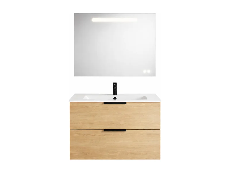 Meuble vasque 90 cm BURGBAD Olena chêne clair + miroir