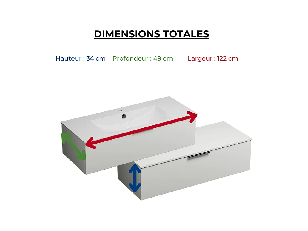 Meuble vasque 120 cm BURGBAD Olena en décalé blanc