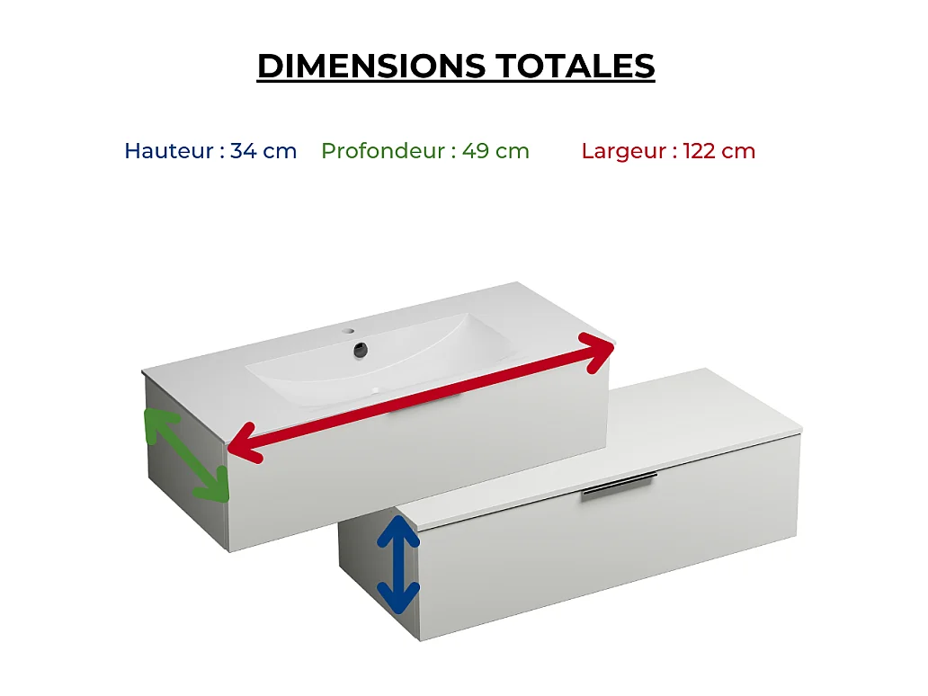 Meuble vasque 120 cm BURGBAD Olena en décalé blanc