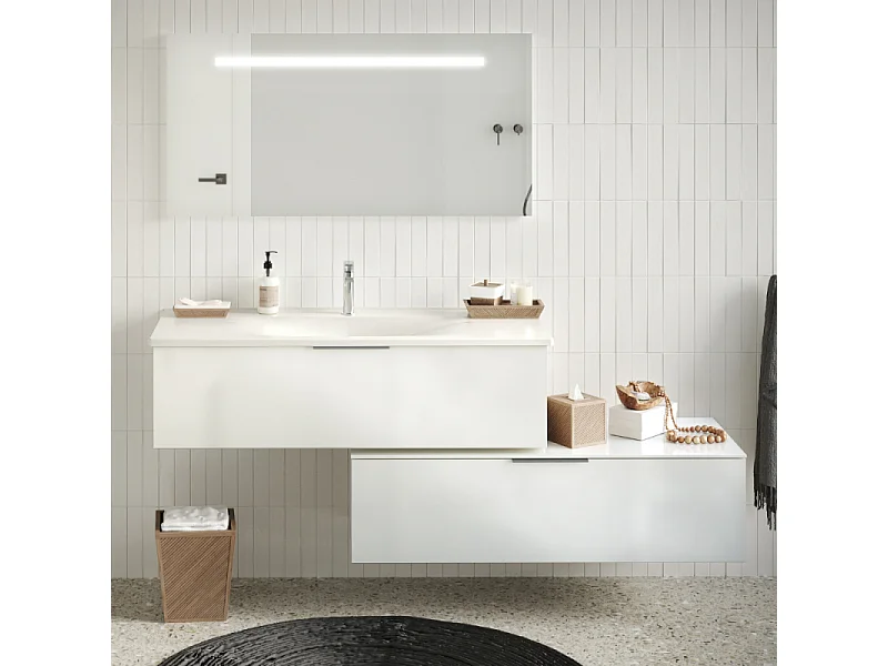 Meuble vasque 120 cm BURGBAD Olena en décalé blanc