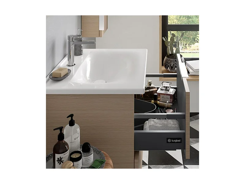 Meuble vasque 60 cm BURGBAD Olena chêne clair + miroir
