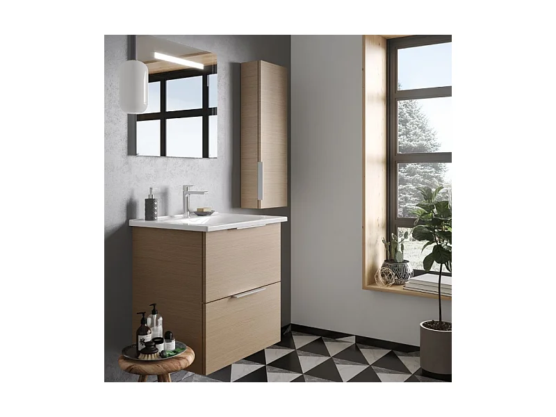 Meuble vasque 60 cm BURGBAD Olena chêne clair + miroir