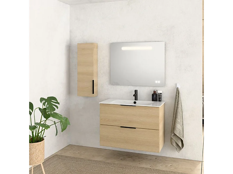 Meuble vasque 60 cm BURGBAD Olena chêne clair + miroir