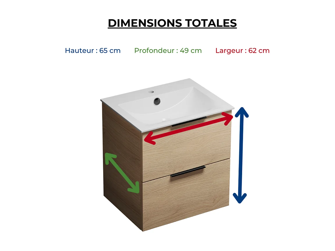 Meuble vasque 60 cm BURGBAD Olena chêne clair + miroir