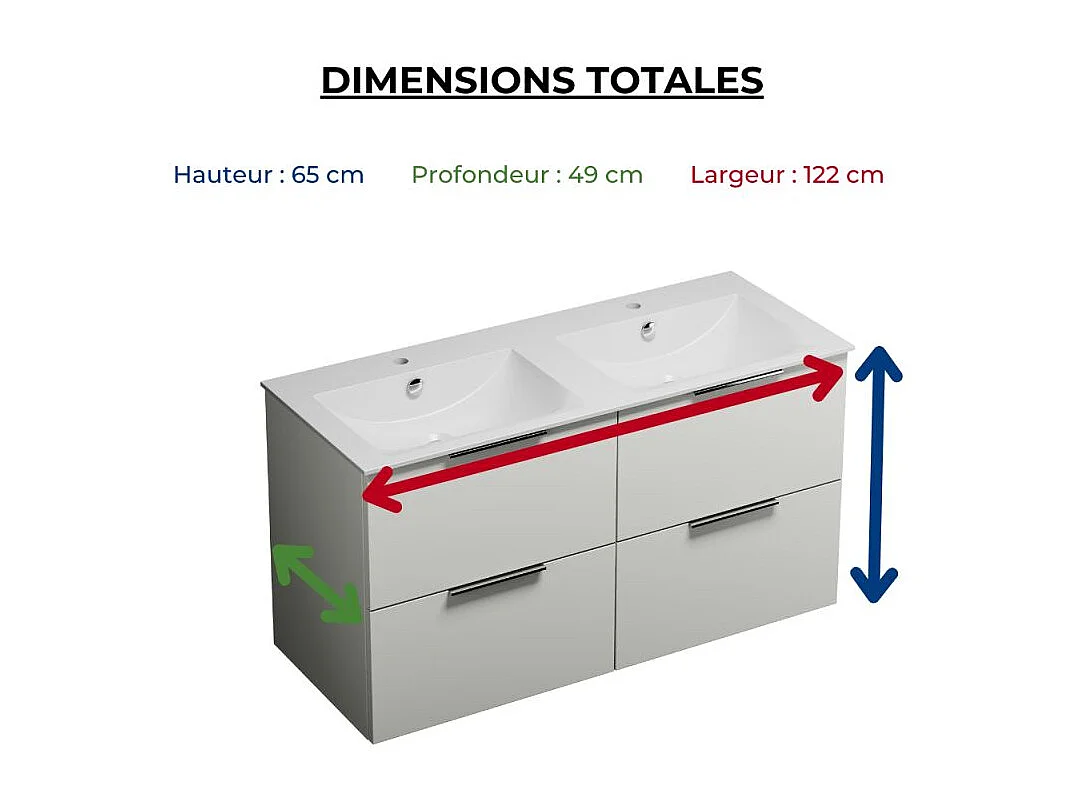 Meuble double vasque 120 cm BURGBAD Olena blanc brillant + miroir + colonne