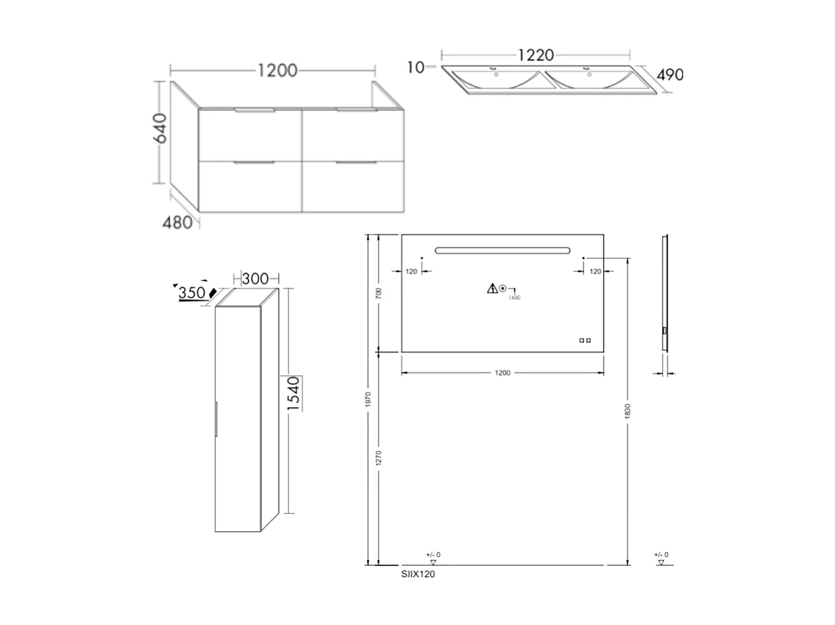 Meuble double vasque 120 cm BURGBAD Olena blanc brillant + miroir + colonne