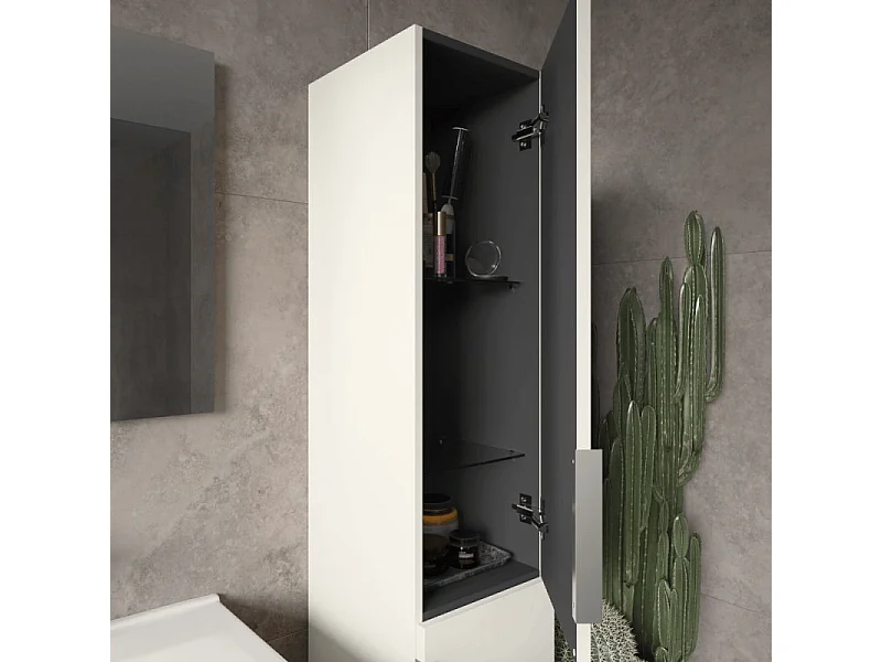 Meuble double vasque 120 cm BURGBAD Olena blanc brillant + miroir + colonne