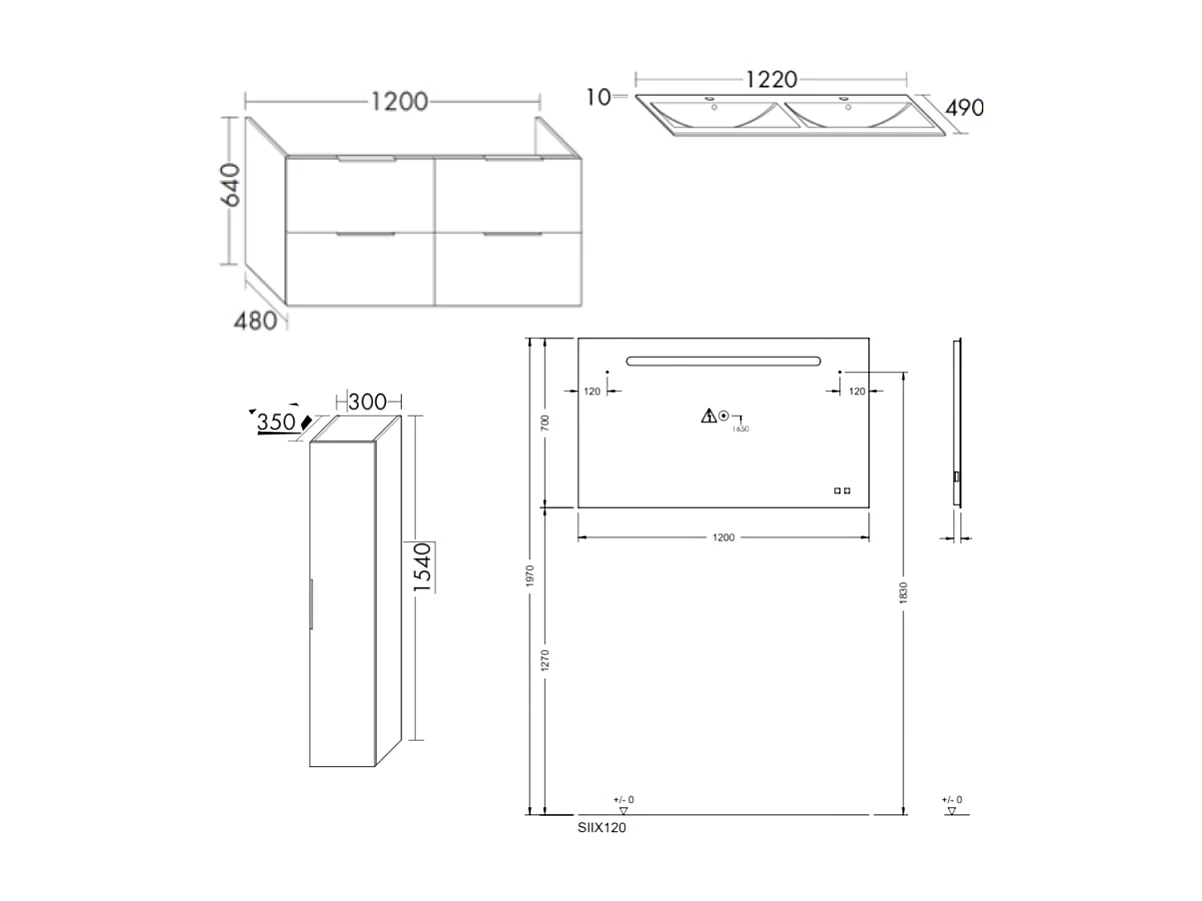 Meuble double vasque 120 cm BURGBAD Olena blanc brillant + miroir + colonne