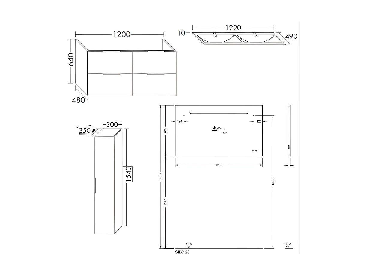 Meuble double vasque 120 cm BURGBAD Olena blanc brillant + miroir + colonne