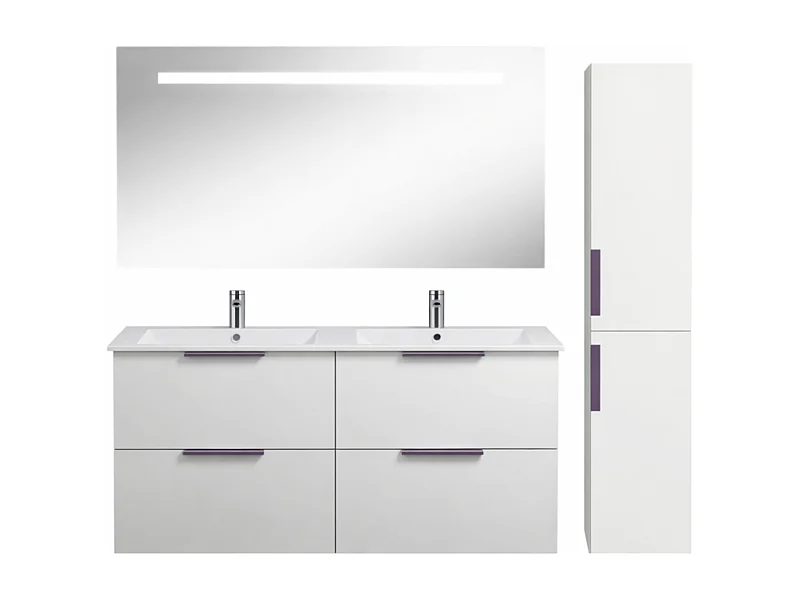 Meuble double vasque 120 cm BURGBAD Olena blanc brillant + miroir + colonne
