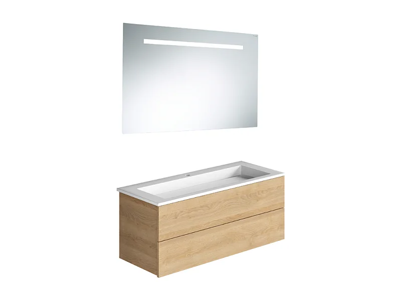 Pack meuble vasque 80 cm BURGBAD Cosmo chêne + miroir