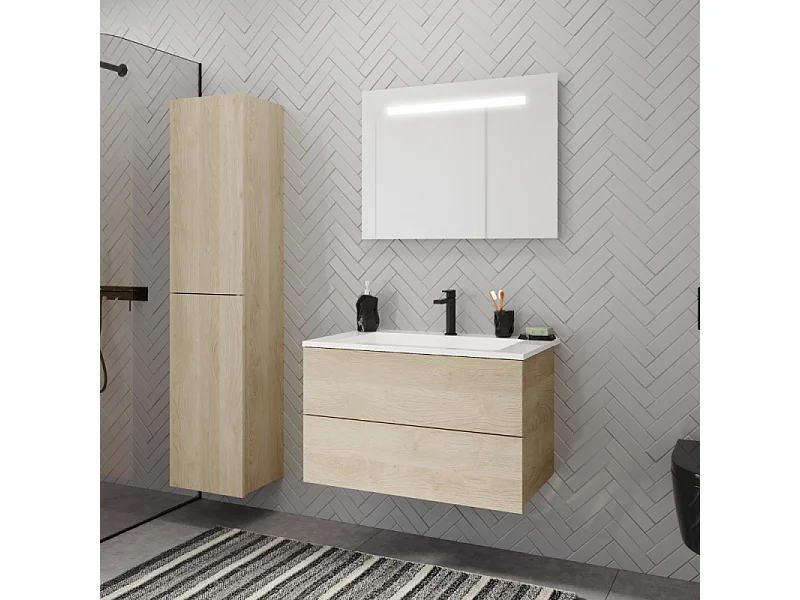 Pack meuble vasque 80 cm BURGBAD Cosmo chêne + miroir