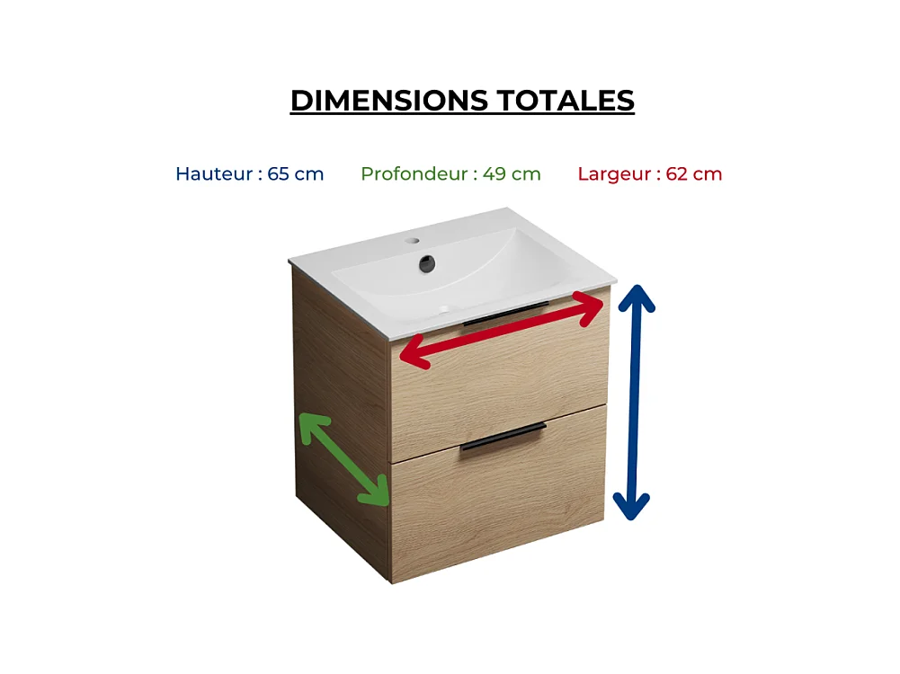 Meuble vasque 60 cm BURGBAD Olena chêne clair