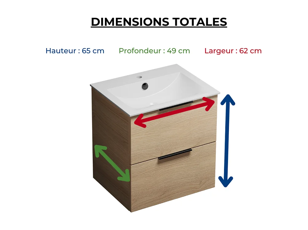 Meuble vasque 60 cm BURGBAD Olena chêne clair