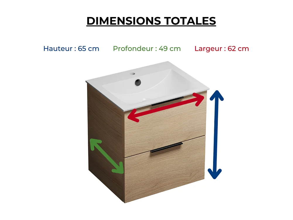 Meuble vasque 60 cm BURGBAD Olena chêne clair