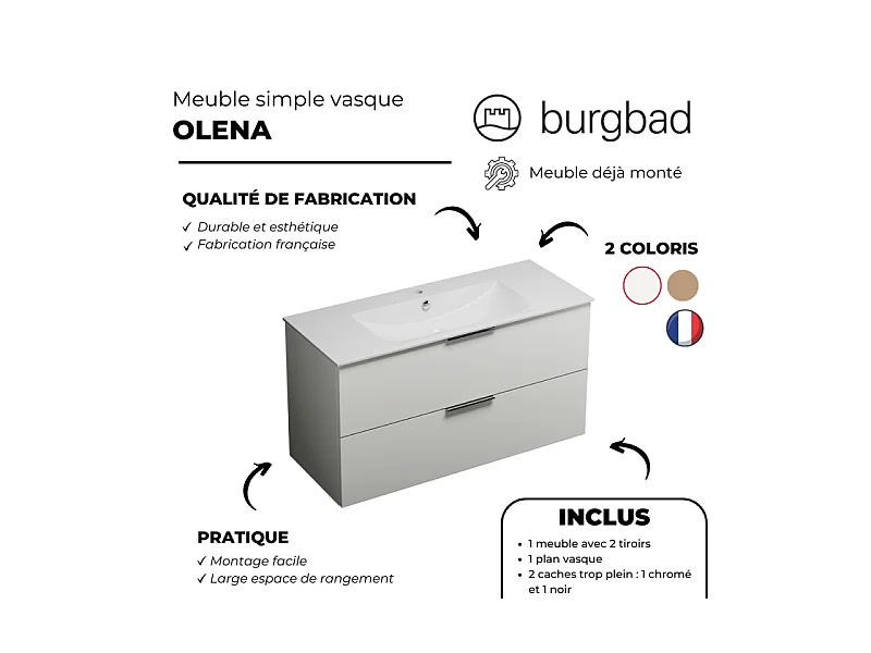 Meuble vasque 60 cm BURGBAD Olena blanc brillant