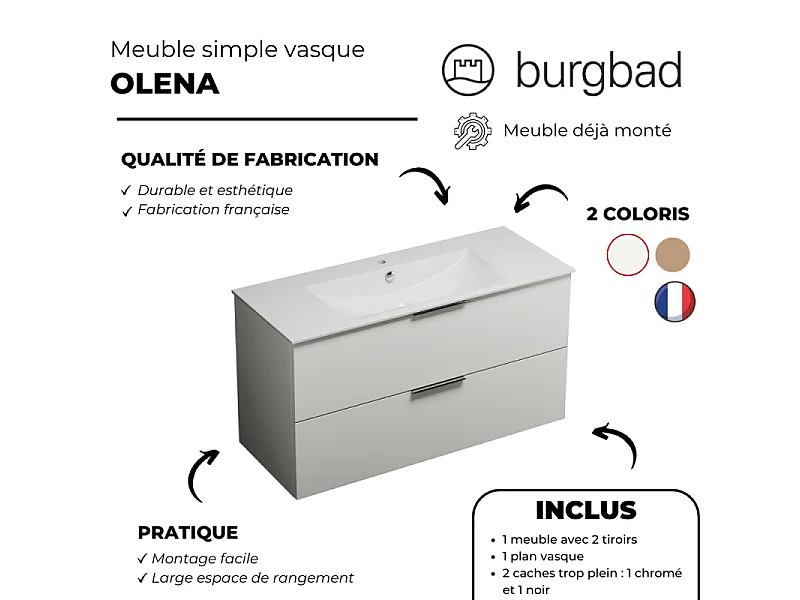 Meuble vasque 60 cm BURGBAD Olena blanc brillant