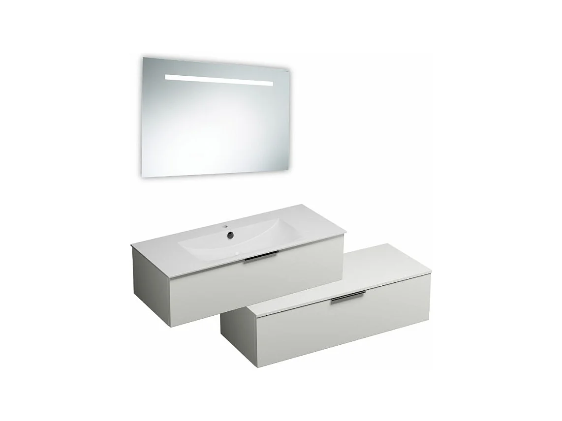 Meuble vasque 90 cm BURGBAD Olena en décalé blanc brillant + miroir