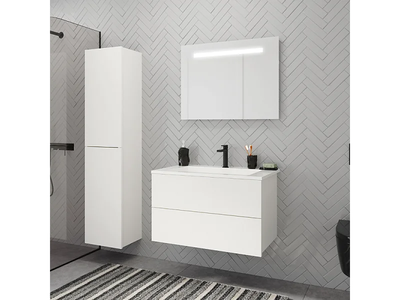 Meuble simple vasque BURGBAD Cosmo 80 cm blanc mat