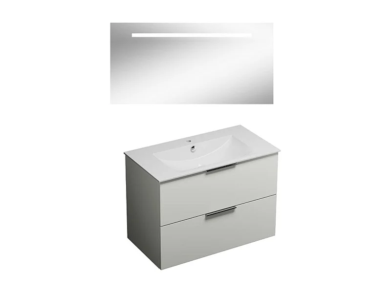 Meuble vasque 90 cm BURGBAD Olena blanc brillant + miroir
