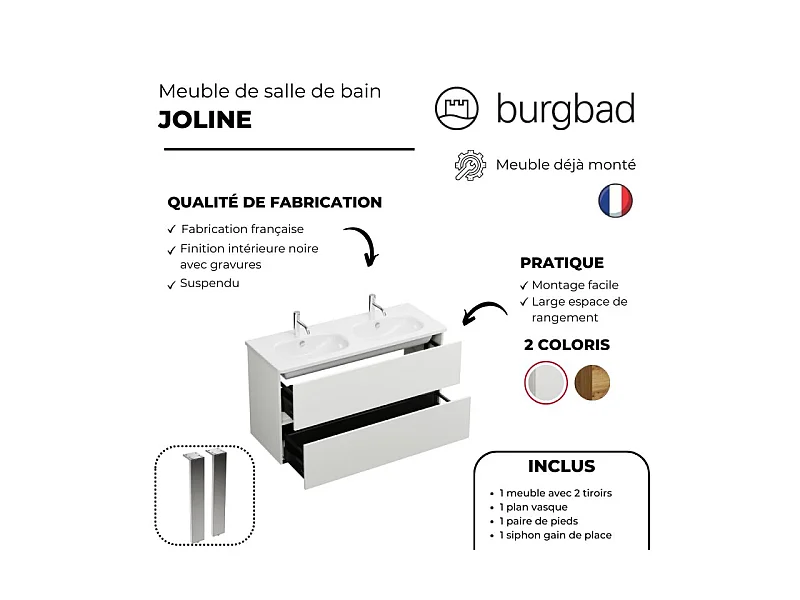 Meuble de salle de bain double vasque 120 cm blanc mat BURGBAD Joline