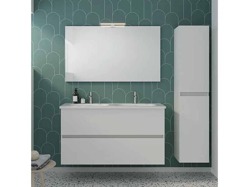 Meuble de salle de bain double vasque 120 cm blanc mat BURGBAD Joline