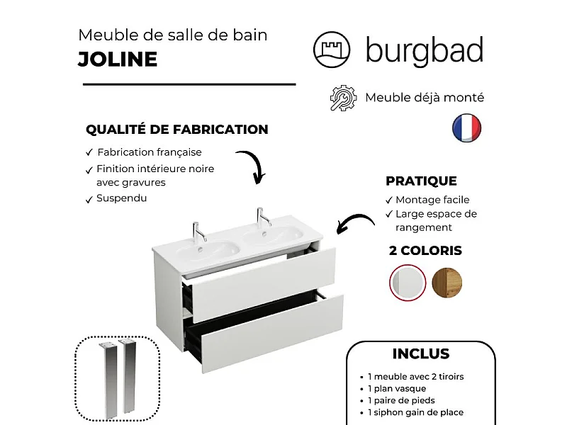 Meuble de salle de bain double vasque 120 cm blanc mat BURGBAD Joline