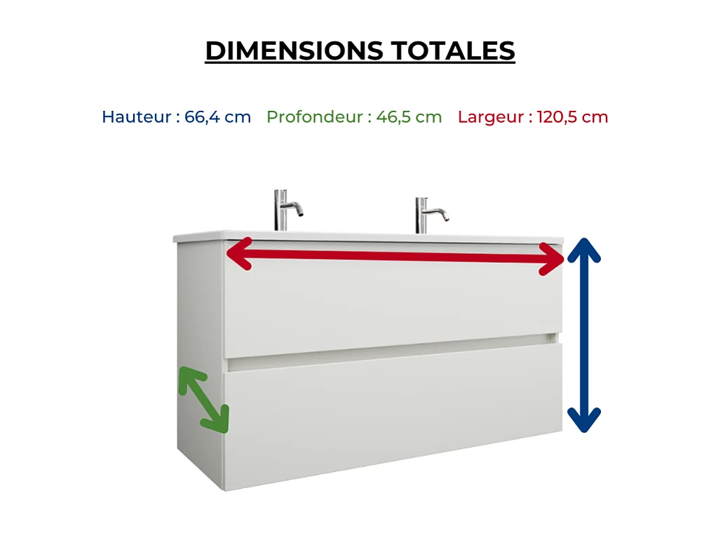 Meuble de salle de bain double vasque 120 cm blanc mat BURGBAD Joline