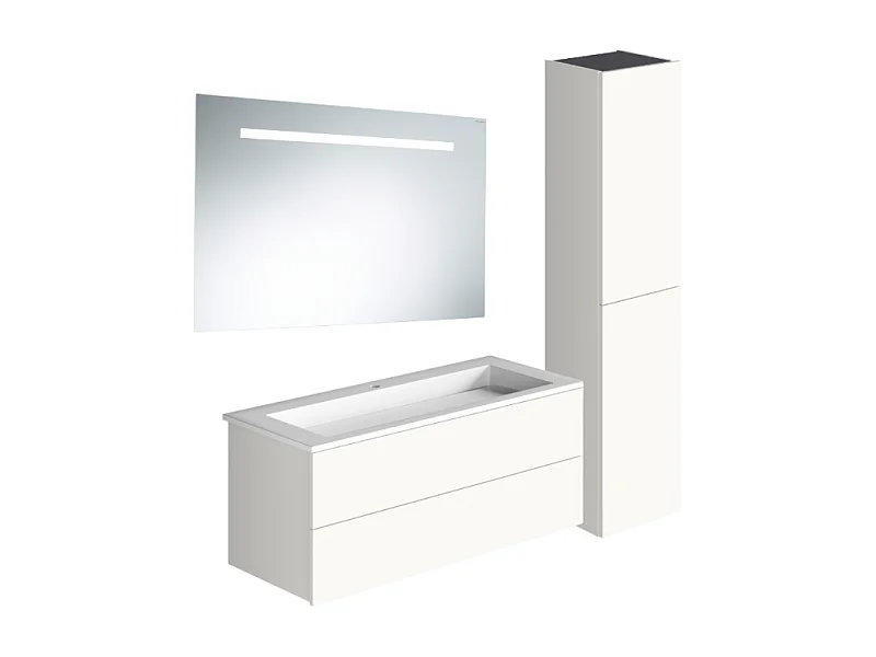 Pack meuble vasque 80 cm BURGBAD Cosmo blanc mat + miroir + colonne