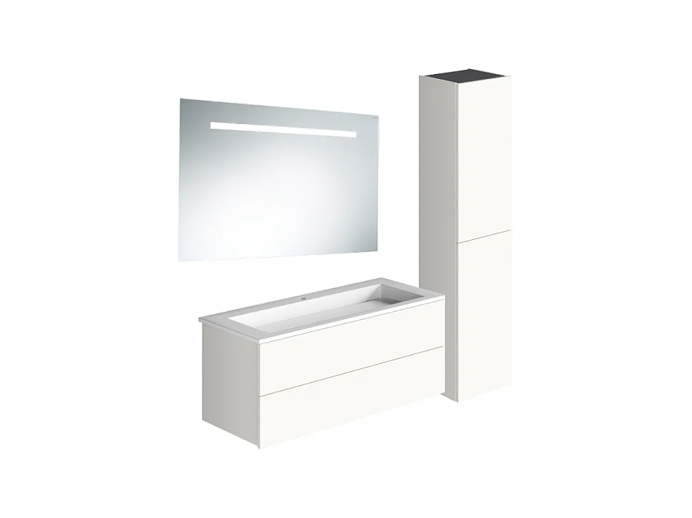 Pack meuble vasque 80 cm BURGBAD Cosmo blanc mat + miroir + colonne