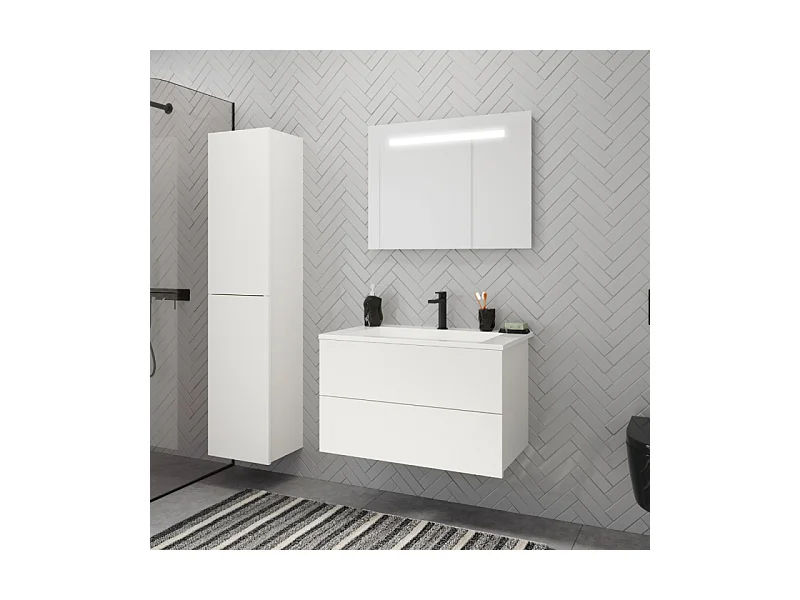 Pack meuble vasque 80 cm BURGBAD Cosmo blanc mat + miroir + colonne