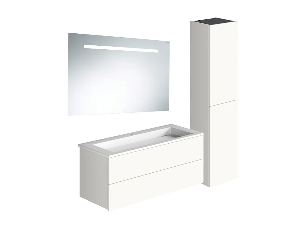 Pack meuble vasque 80 cm BURGBAD Cosmo blanc mat + miroir + colonne