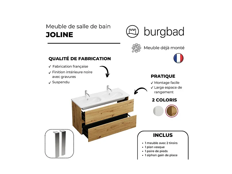 Meuble de salle de bain double vasque BURGBAD Joline 120 cm chêne