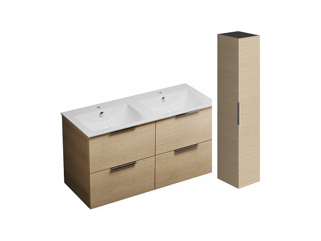 Meuble double vasque 120 cm BURGBAD Olena chêne clair + colonne